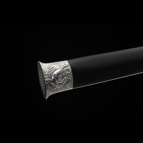 Handmade Chinese Sword Four-Holy-Animal Han Jian Folded Steel Eight-Sided Blade Ebony Scabbard-COOLKATANA