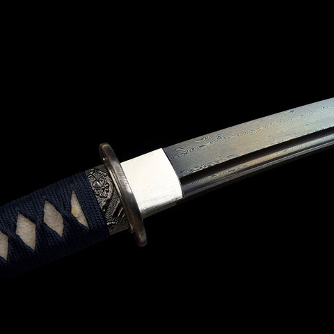 Hand Forged Japanese Tanto Sword Short Sword Blue Blade Folded Steel Iron Tsuba Full Tang Sharp-COOLKATANA-SL-1260-U