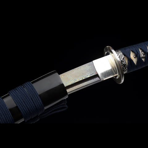 Hand Forged Japanese Tanto Sword Short Sword Blue Blade Folded Steel Iron Tsuba Full Tang Sharp-COOLKATANA-SL-1260-U