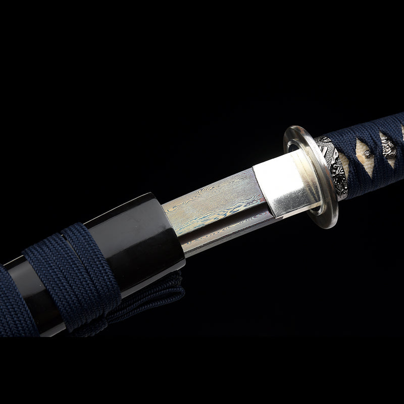 Hand Forged Japanese Tanto Sword Short Sword Blue Blade Folded Steel Iron Tsuba Full Tang Sharp - COOLKATANA 