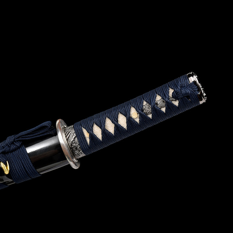 Hand Forged Japanese Tanto Sword Short Sword Blue Blade Folded Steel Iron Tsuba Full Tang Sharp - COOLKATANA 