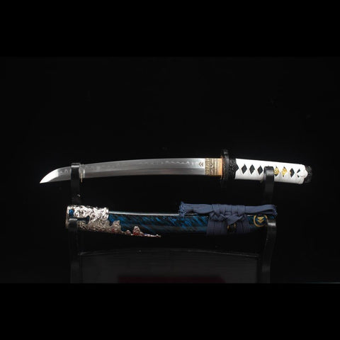 Handmade Game Ghost of Tsushima Short Katana Swod Hand Polished T10 Steel Blade Clay Tempered Zinc Alloy Saya-COOLKATANA