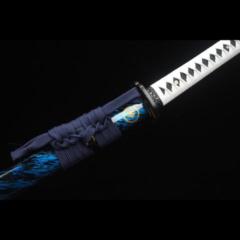 Handmade Game Ghost of Tsushima Short Katana Swod Hand Polished T10 Steel Blade Clay Tempered Zinc Alloy Saya-COOLKATANA