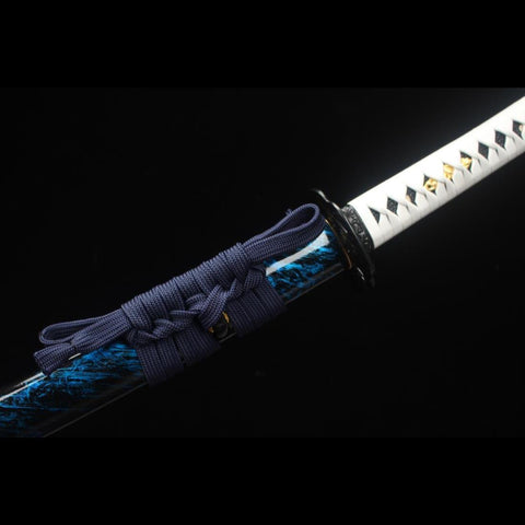 Handmade Game Ghost of Tsushima Katana Sword T10 Steel Blade with Bo-Hi Full Tang Clay Tempered-COOLKATANA