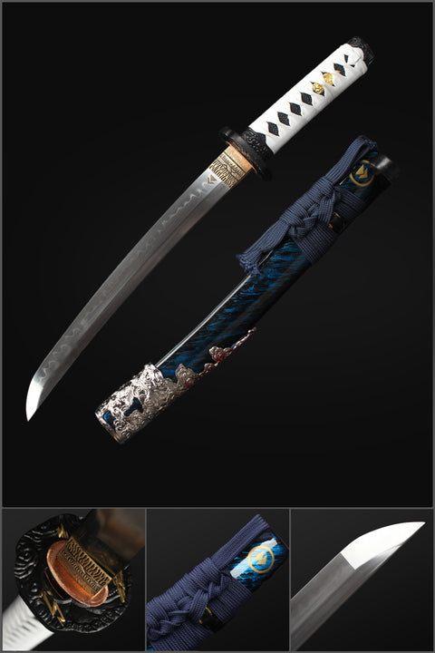 Handmade Game Ghost of Tsushima Short Katana Swod Hand Polished T10 Steel Blade Clay Tempered Zinc Alloy Saya-COOLKATANA