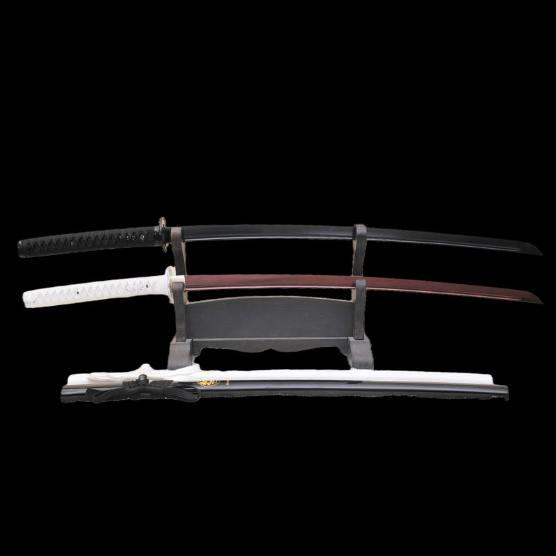 Hand Forged Japanese Daisho Black+White Katana Sword Set Folded Steel Reddish Black Blade - COOLKATANA 
