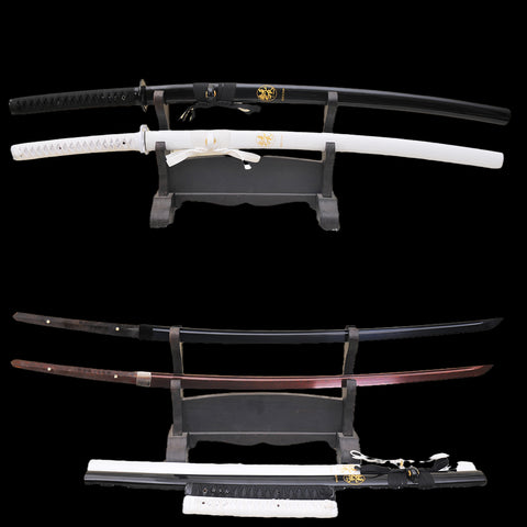 Hand Forged Japanese Daisho Black+White Katana Sword Set Folded Steel Reddish Black Blade-COOLKATANA