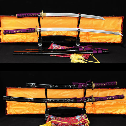 Hand Forged Japanese Daisho Katana Sword+Wakizashi Sword 2 Piece Set Brass Tsuba-COOLKATANA-SL-346-U