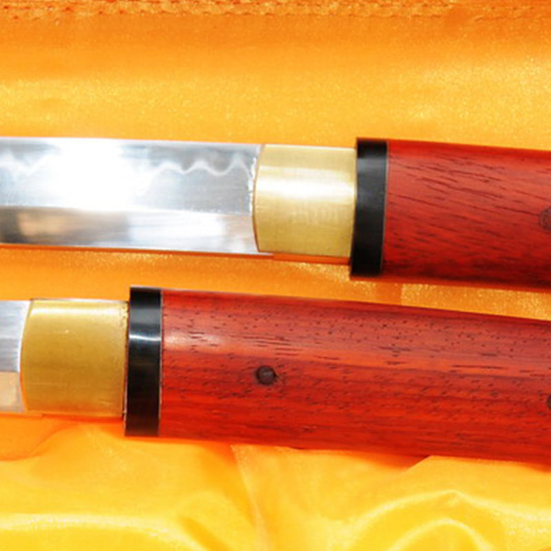 Hand Forged Japanese Daisho Katana+Wakizashi Sword Set 1095 High Carbon Steel Redwood Shirasaya - COOLKATANA 