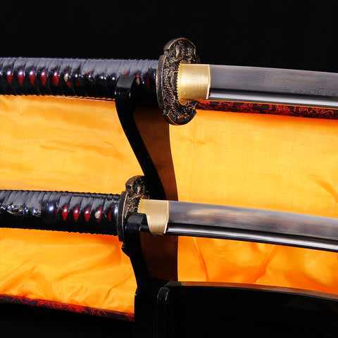 Hand Forged Japanese Daisho Sword Katana+Wakizashi Folded Steel Damascus Brass Tsuba Full Tang-COOLKATANA-SL-804-U