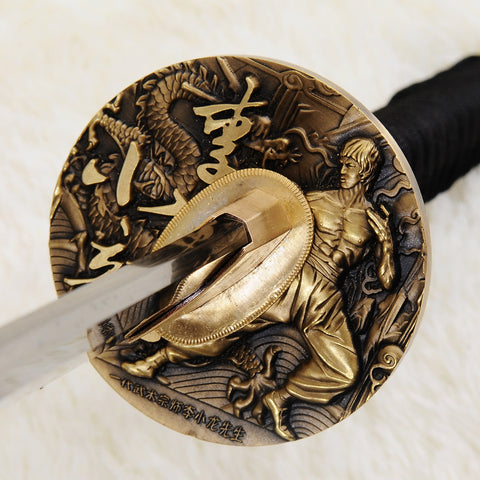Hand Forged Japanese Katana Sword 1095 High Carbon Steel Bruce Lee Copper Tsuba Mirrorlike Light Blade-COOLKATANA-SL-876-U