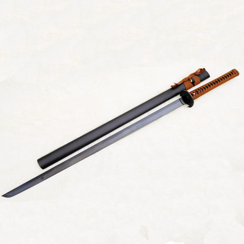 Hand Forged Japanese Ninja Chokuto Folded Steel Black Blade-COOLKATANA
