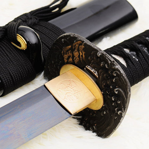 Hand Forged Japanese Ninja Chokuto Straight Blade Folded Steel Black Blade-COOLKATANA