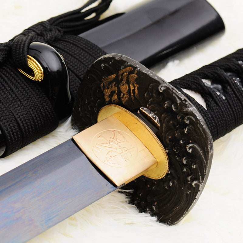 Hand Forged Japanese Ninja Chokuto Straight Blade Folded Steel Black Blade - COOLKATANA 