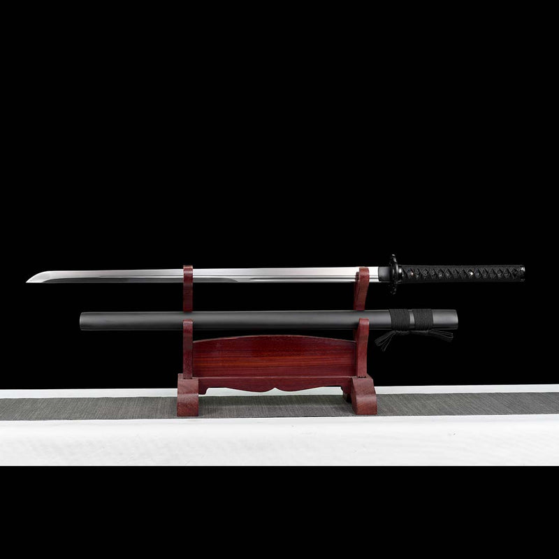 Hand Forged Japanese Ninja Chokuto Sword 1095 High Carbon Steel Iron Tsuba Black Saya - COOLKATANA 