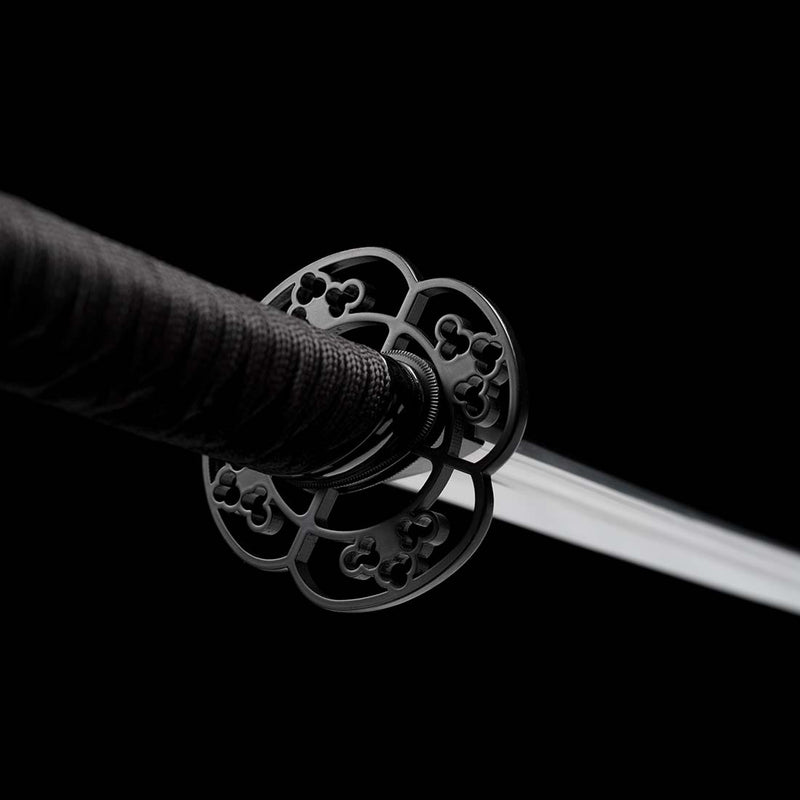 Hand Forged Japanese Ninja Chokuto Sword 1095 High Carbon Steel Iron Tsuba Black Saya - COOLKATANA 