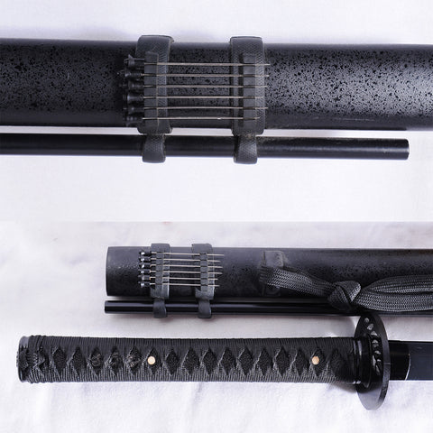 Hand Forged Japanese Ninja Sword Folded Steel Chokuto Black Blade With Blowing Needles-COOLKATANA-SL-1071-U