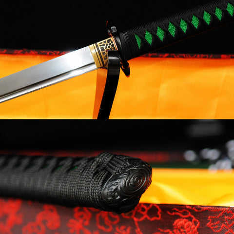 Hand Forged Japanese Ninja Sword Folded Steel Chokuto Iron Tsuba Green Saya-COOLKATANA
