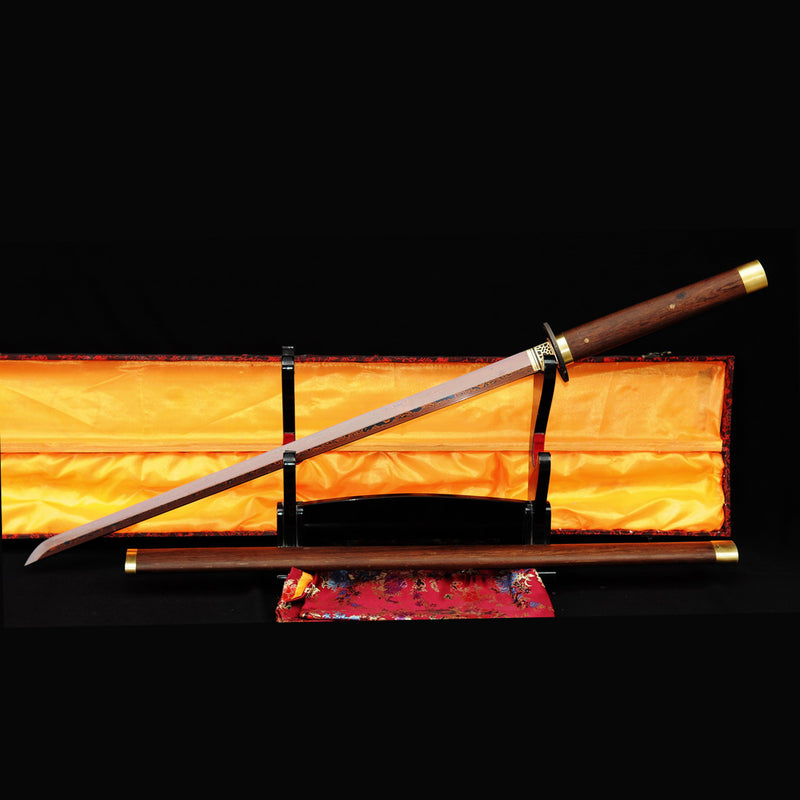 Hand Forged Japanese Ninja Sword Folded Steel Reddish Black Blade Rosewood Saya Iron Tsuba - COOLKATANA 