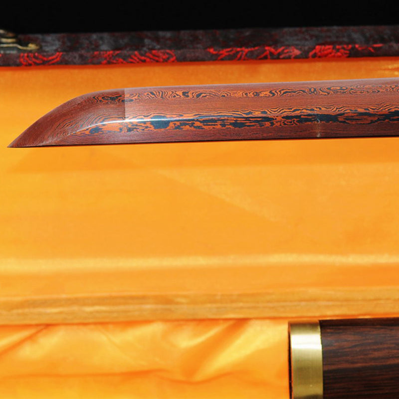 Hand Forged Japanese Ninja Sword Folded Steel Reddish Black Blade Rosewood Saya Iron Tsuba - COOLKATANA 