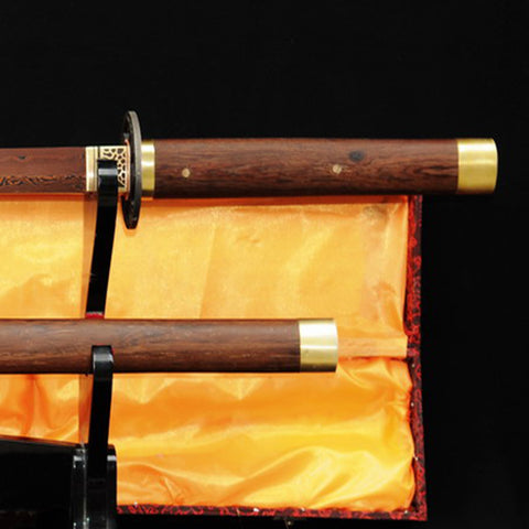 Hand Forged Japanese Ninja Sword Folded Steel Reddish Black Blade Rosewood Saya Iron Tsuba-COOLKATANA-SL-355-U