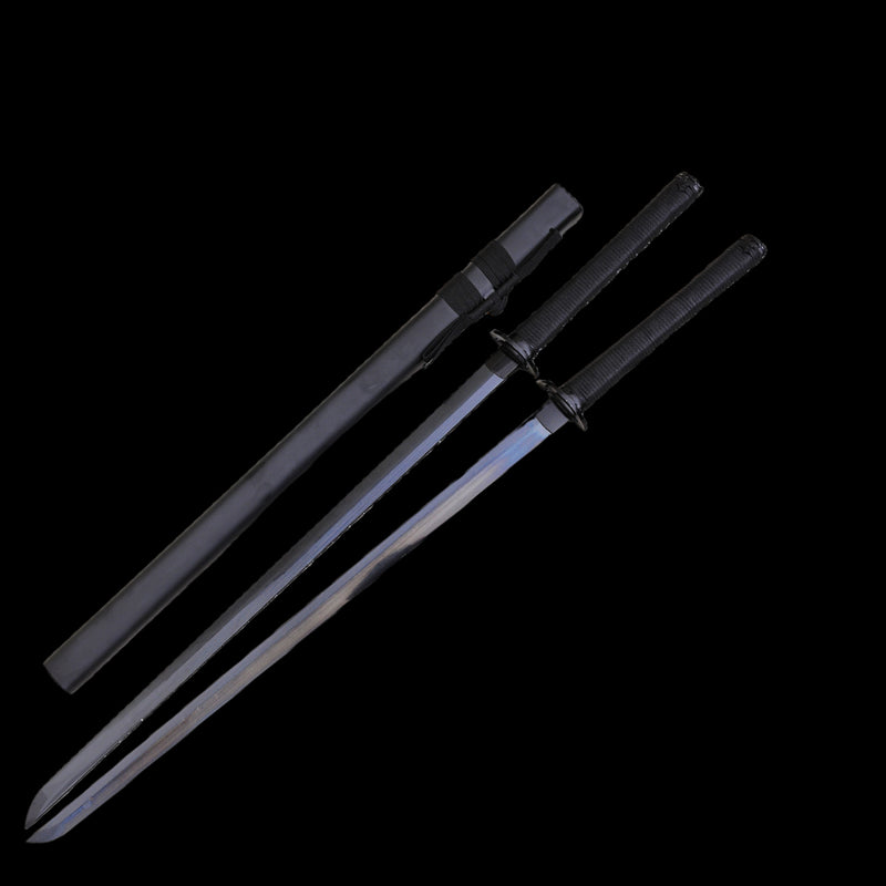 Hand Forged Japanese Ninja Sword Set Gemini Twin Ninjato Folde Steel Iron Tsuba Straight Blade Black - COOLKATANA 