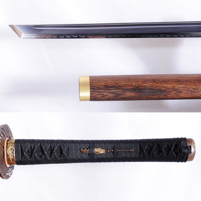 Hand Forged Japanese Ninja Sword Straight Blade 1095 Carbon Steel Clay Tempered KIRIHA-ZUKURI Shape - COOLKATANA 