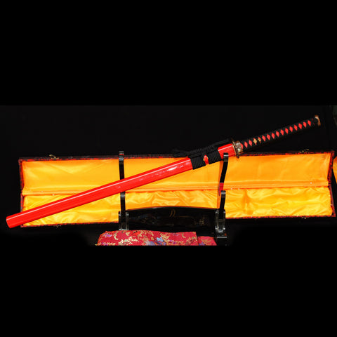 Hand Forged Japanese Ninja Sword Straight Blade Ninjato Clay Tempered Sanmain 1095 Carbon Steel+Folded Steel-COOLKATANA