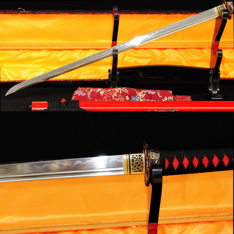 Hand Forged Japanese Ninja Sword Straight Blade Ninjato Clay Tempered Sanmain 1095 Carbon Steel+Folded Steel-COOLKATANA-SL-330-U