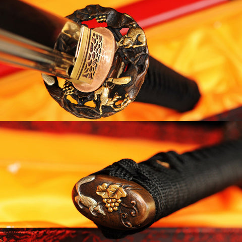 Hand Forged Japanese Ninja Sword Straight Blade Ninjato Clay Tempered Sanmain 1095 Carbon Steel+Folded Steel-COOLKATANA-SL-330-U