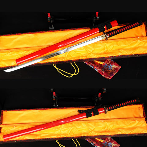 Hand Forged Japanese Ninja Sword Straight Blade Ninjato Clay Tempered Sanmain 1095 Carbon Steel+Folded Steel-COOLKATANA-SL-330-U