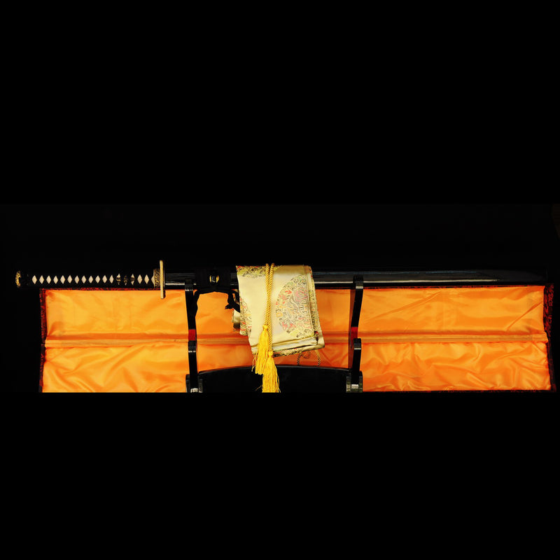 Hand Forged Japanese Ninjato Chokuto Straight Blade Sword Folded Steel Square Brass Tsuba - COOLKATANA 