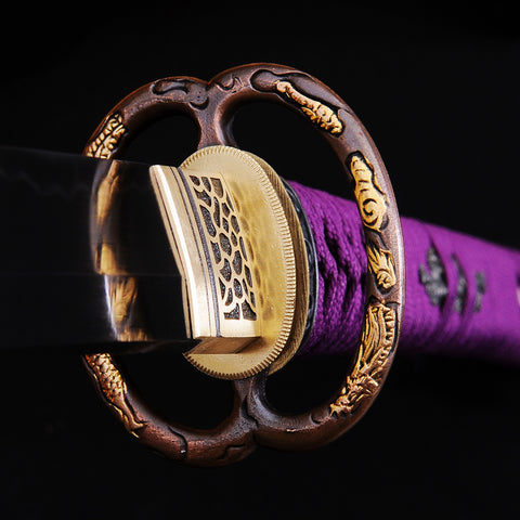 Hand Forged Japanese Samurai Katana Sword 1095 Carbon Steel Clay Tempered Blade Copper Musashi Tsuba-COOLKATANA-SL-771-U