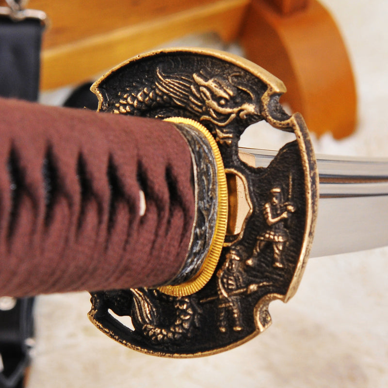 Hand Forged Japanese Samurai Katana Sword 1095 Carbon Steel Unokubi-Zukuri Blade Leather Saya With Strap - COOLKATANA 