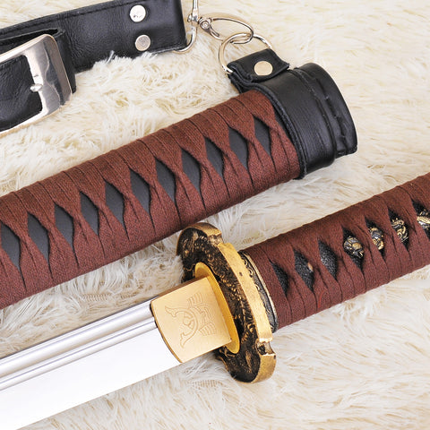 Hand Forged Japanese Samurai Katana Sword 1095 Carbon Steel Unokubi-Zukuri Blade Leather Saya With Strap-COOLKATANA-SL-898-U