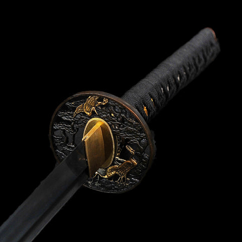 Hand Forged Japanese Samurai Katana Sword 1095 Folded Steel Clay Tempered Hand-Drawn Crane Saya-COOLKATANA-SL-1403-U