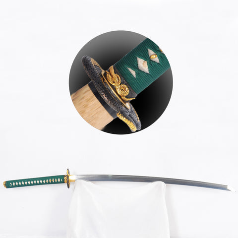 Hand Forged Japanese Samurai Katana Sword 1095 Folded Steel Clay Tempered Suguha Hamon Snake Tsuba Full Tang-COOLKATANA