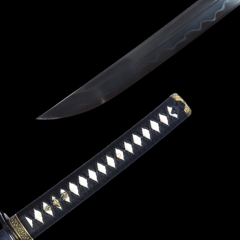 Hand Forged Japanese Samurai Katana Sword 1095 High Carbon Steel Black Blade Clay Tempered Unokubi-Zukuri - COOLKATANA 