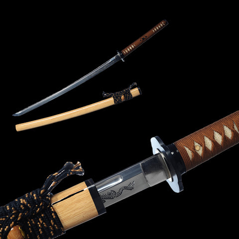 Hand Forged Japanese Samurai Katana Sword 1095 High Carbon Steel Blade Hand-Engraved Dragon-COOLKATANA-SL-1320-U