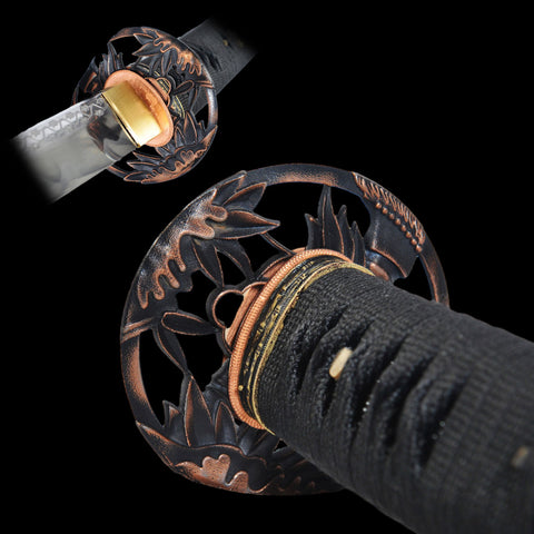 Hand Forged Japanese Samurai Katana Sword 1095 High Carbon Steel Blade With Rose Engraving Sharp-COOLKATANA-SL-1127-U