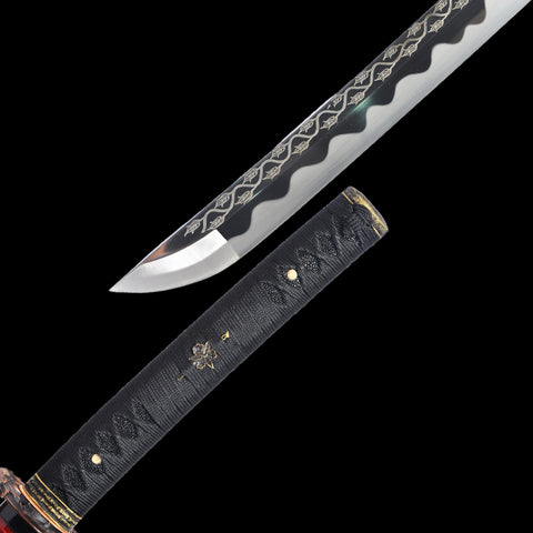 Hand Forged Japanese Samurai Katana Sword 1095 High Carbon Steel Blade With Rose Engraving Sharp-COOLKATANA-SL-1127-U