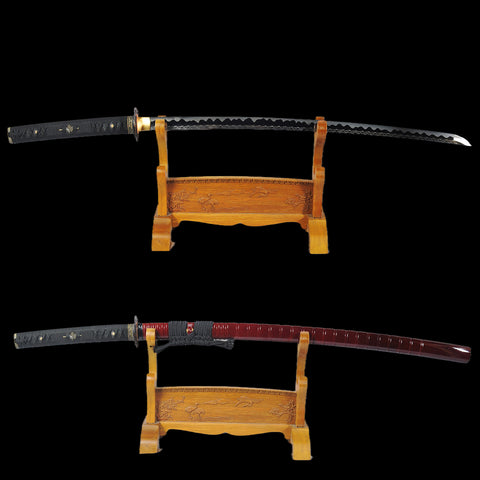 Hand Forged Japanese Samurai Katana Sword 1095 High Carbon Steel Blade With Rose Engraving Sharp-COOLKATANA-SL-1127-U