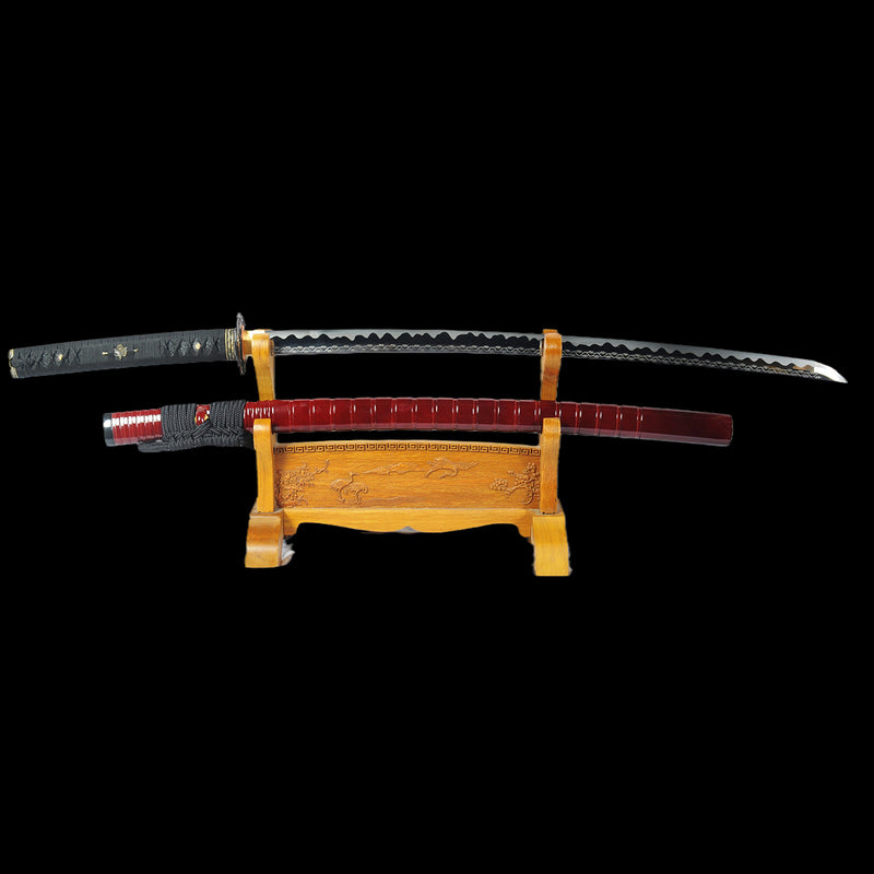 Hand Forged Japanese Samurai Katana Sword 1095 High Carbon Steel Blade With Rose Engraving Sharp - COOLKATANA 