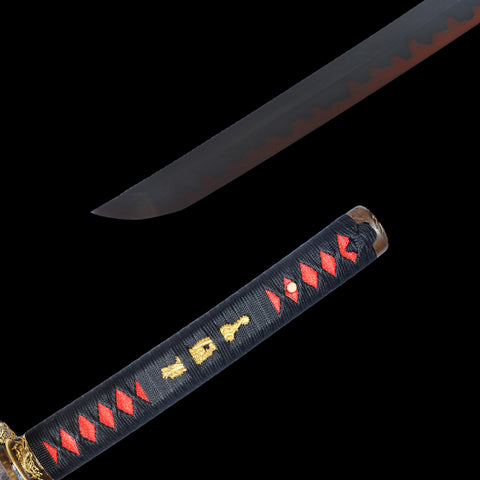 Hand Forged Japanese Samurai Katana Sword 1095 High Carbon Steel Clay Tempered Black Blade Functional-COOLKATANA-SL-1167-U