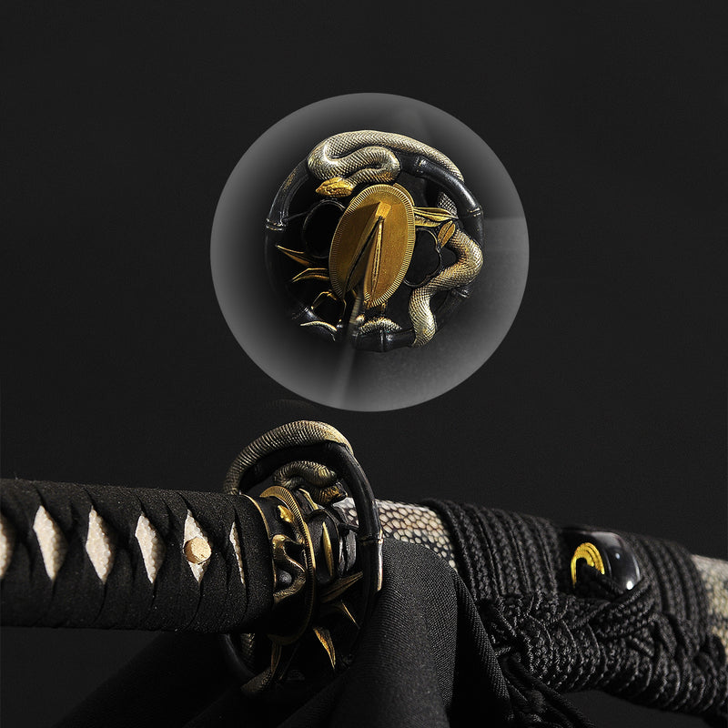 Hand Forged Japanese Samurai Katana Sword 1095 High Carbon Steel Clay Tempered Choji Hamon Snake Tsuba - COOLKATANA 