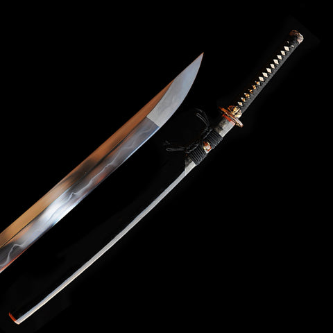 Hand Forged Japanese Samurai Katana Sword 1095 High Carbon Steel Clay Tempered Full Tang Half-Rayskin Saya-COOLKATANA