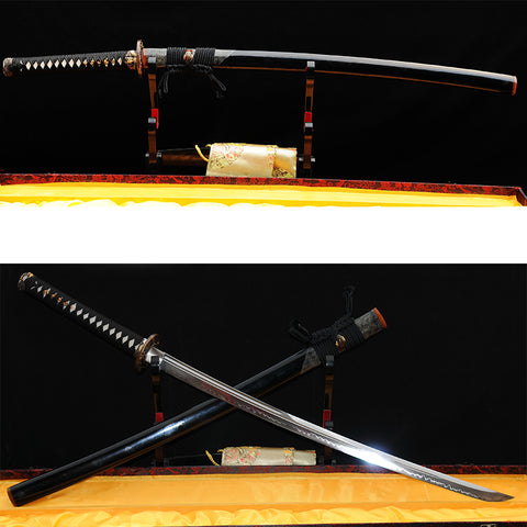 Hand Forged Japanese Samurai Katana Sword 1095 High Carbon Steel Clay Tempered Full Tang Half-Rayskin Saya-COOLKATANA-SL-302-U