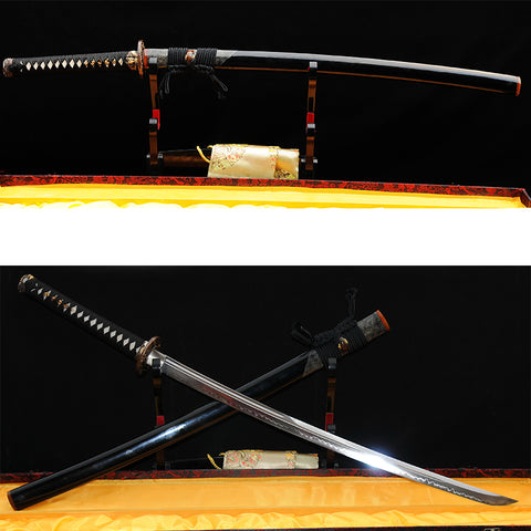 Hand Forged Japanese Samurai Katana Sword 1095 High Carbon Steel Clay Tempered Full Tang Half-Rayskin Saya-COOLKATANA