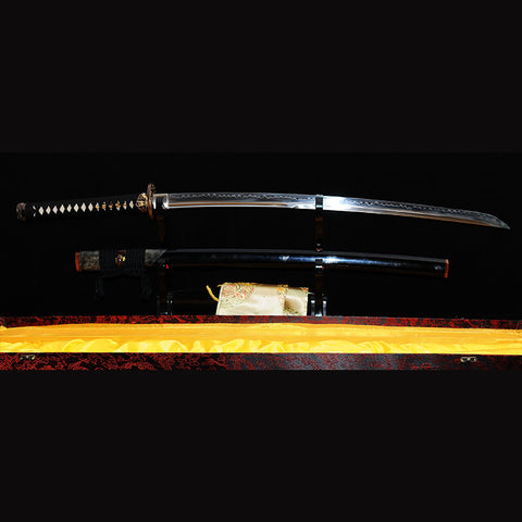 Hand Forged Japanese Samurai Katana Sword 1095 High Carbon Steel Clay Tempered Full Tang Half-Rayskin Saya-COOLKATANA-SL-302-U
