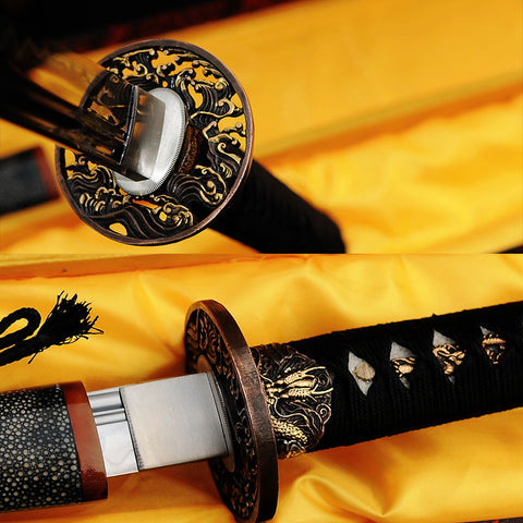 Hand Forged Japanese Samurai Katana Sword 1095 High Carbon Steel Clay Tempered Full Tang Half-Rayskin Saya-COOLKATANA